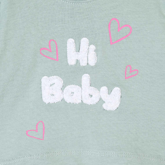 Infant Girls Cotton Jersey T-Shirt Hi Baby - Sage Green