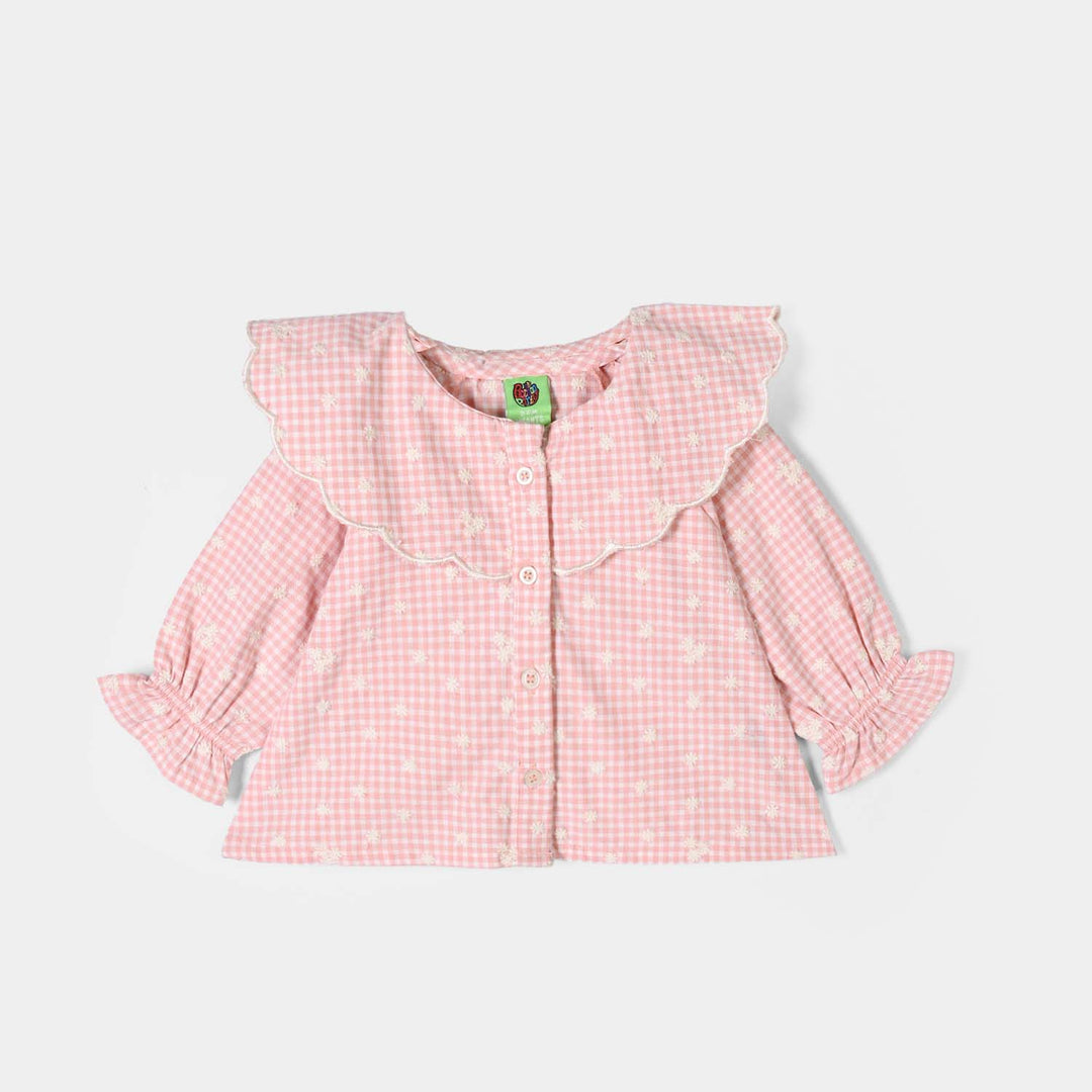 Infant Girls Yarn Dyed Emb Top Floral Check - Peach