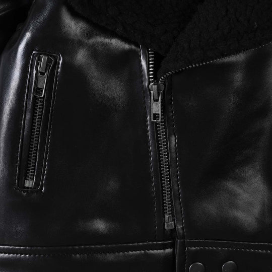 Boys PU Jacket Sherpa Collar - BLACK