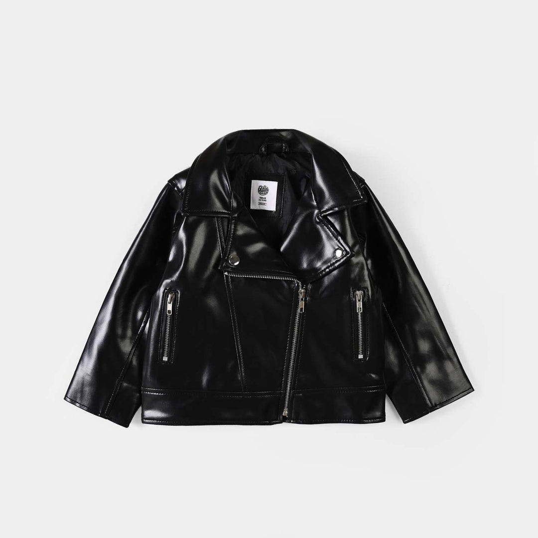 Girls PU Jacket Pu Lapel - BLACK