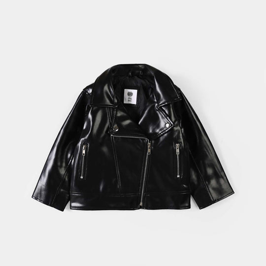 Girls PU Jacket Pu Lapel - BLACK