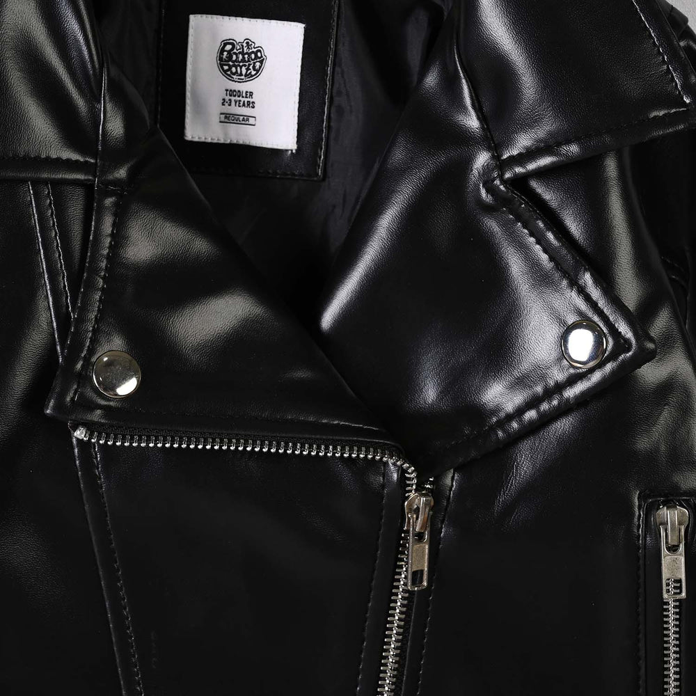 Girls PU Jacket Pu Lapel - BLACK