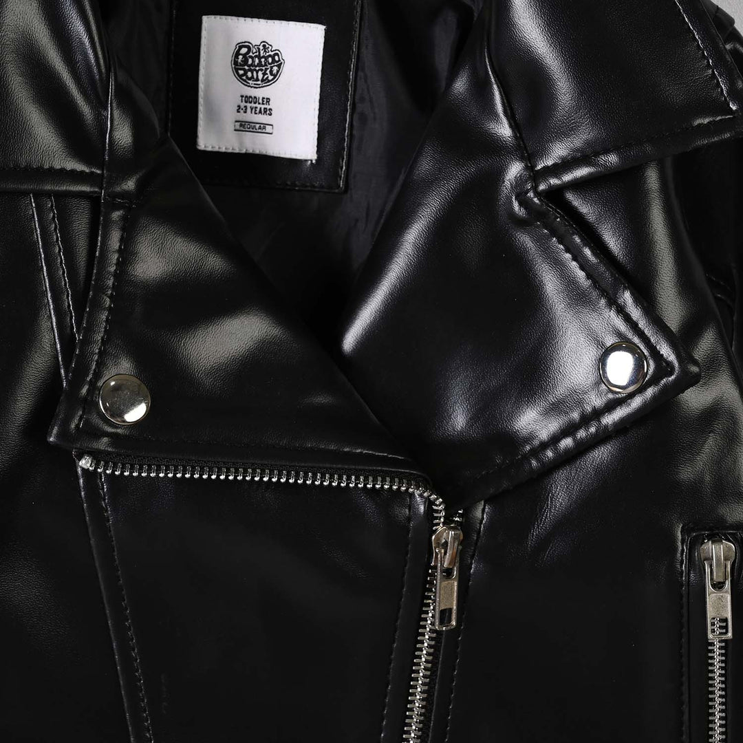 Girls PU Jacket Pu Lapel - BLACK