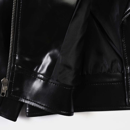 Girls PU Jacket Pu Lapel - BLACK