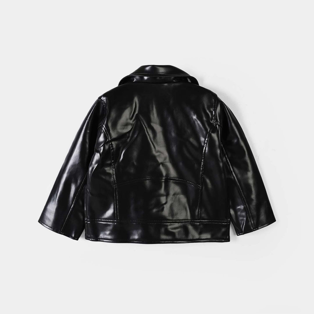 Girls PU Jacket Pu Lapel - BLACK