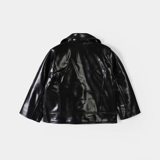 Girls PU Jacket Pu Lapel - BLACK