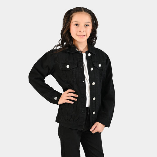 Girls Denim Stretch Woven Jacket Basic-BLACK