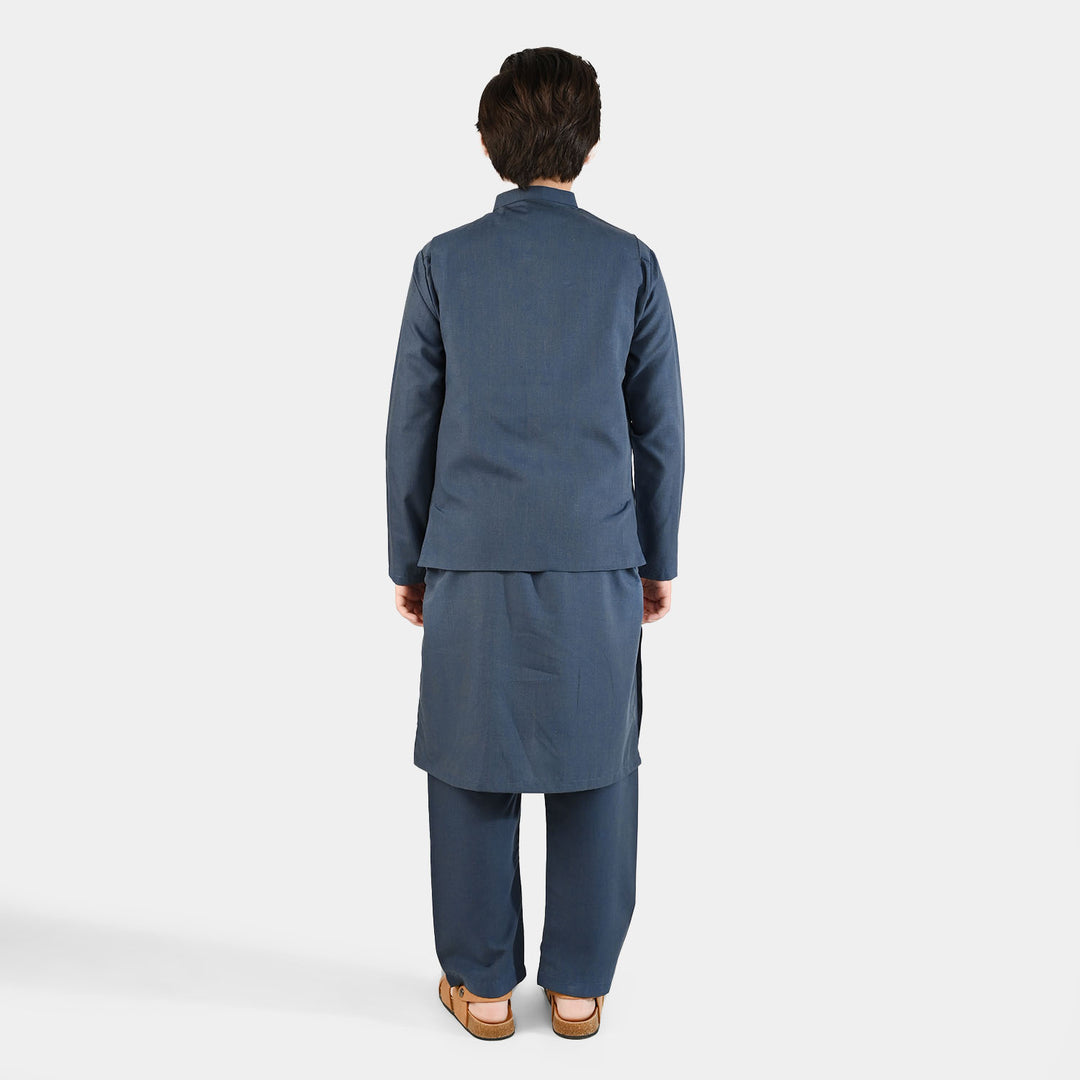 Boys Poly Viscose 3 Piece Suit (Monotone)-Blue