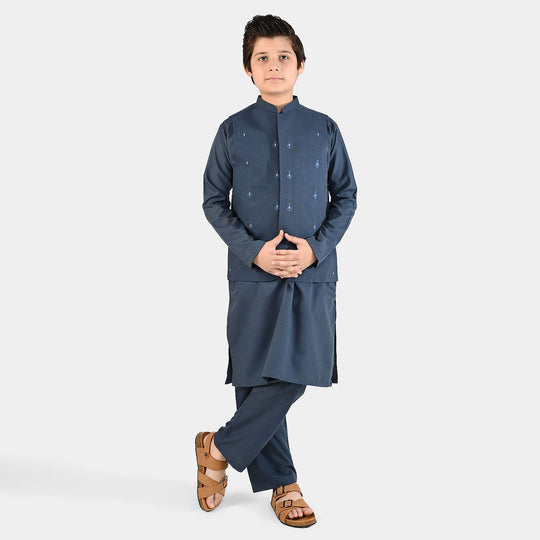 Boys Poly Viscose 3 Piece Suit (Monotone)-Blue