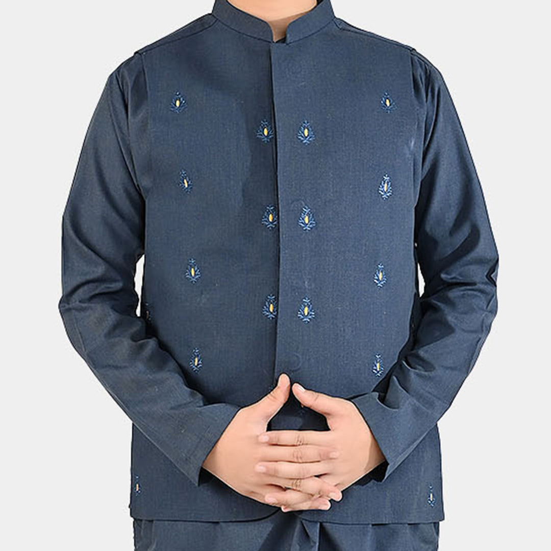 Boys Poly Viscose 3 Piece Suit (Monotone)-Blue