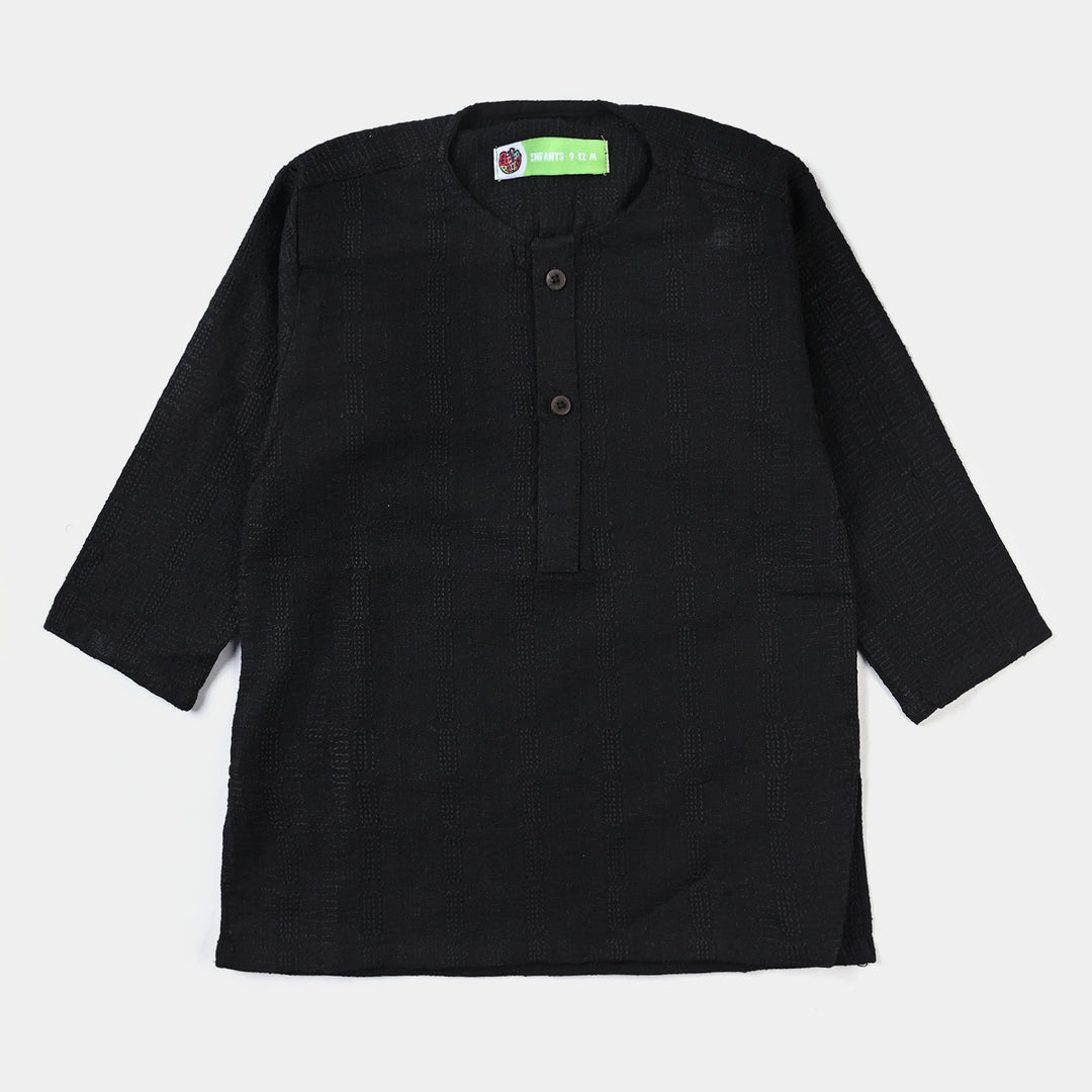 Infant Boys Chikankari Basic Kurta (Black Chicken)-BLACK