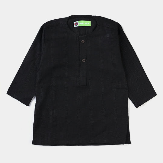 Infant Boys Chikankari Basic Kurta (Black Chicken)-BLACK