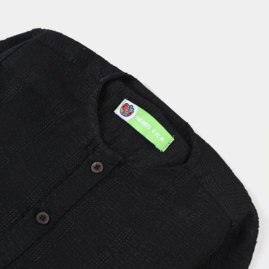 Infant Boys Chikankari Basic Kurta (Black Chicken)-BLACK