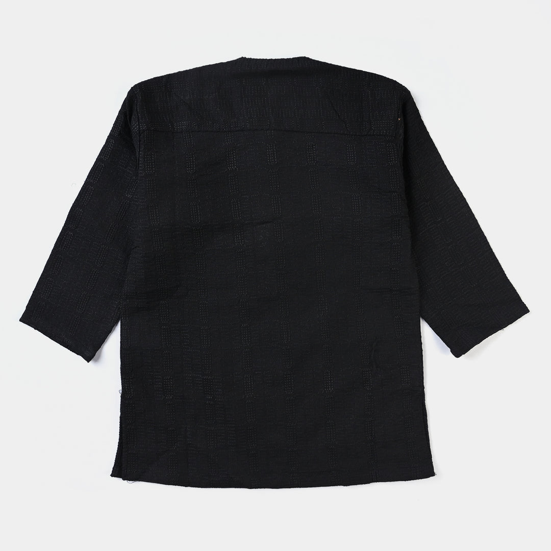 Infant Boys Chikankari Basic Kurta (Black Chicken)-BLACK