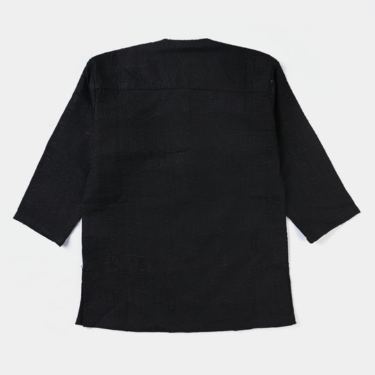 Infant Boys Chikankari Basic Kurta (Black Chicken)-BLACK