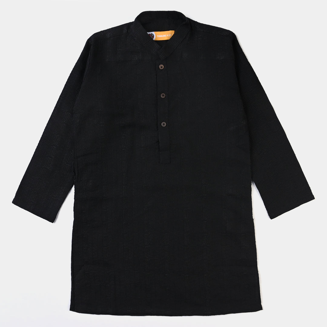 Boys Chikankari Basic Kurta (Black Chicken)-BLACK