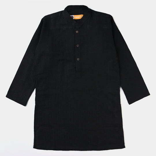 Boys Chikankari Basic Kurta (Black Chicken)-BLACK