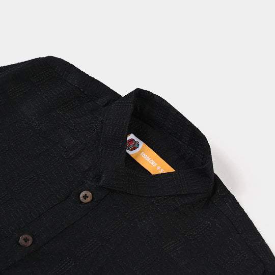 Boys Chikankari Basic Kurta (Black Chicken)-BLACK
