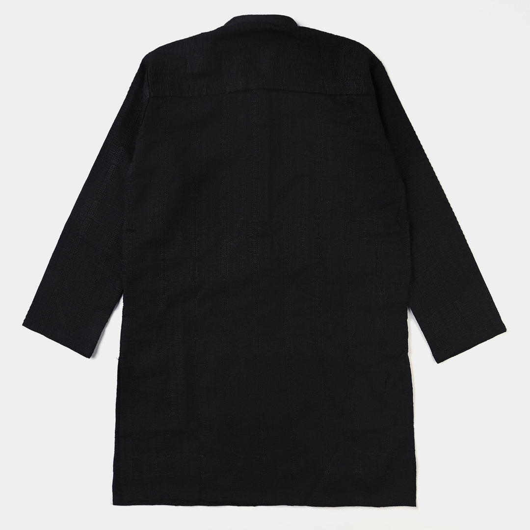 Boys Chikankari Basic Kurta (Black Chicken)-BLACK