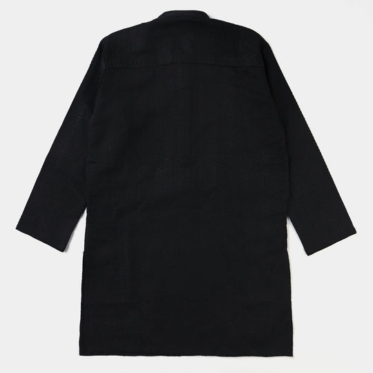 Boys Chikankari Basic Kurta (Black Chicken)-BLACK