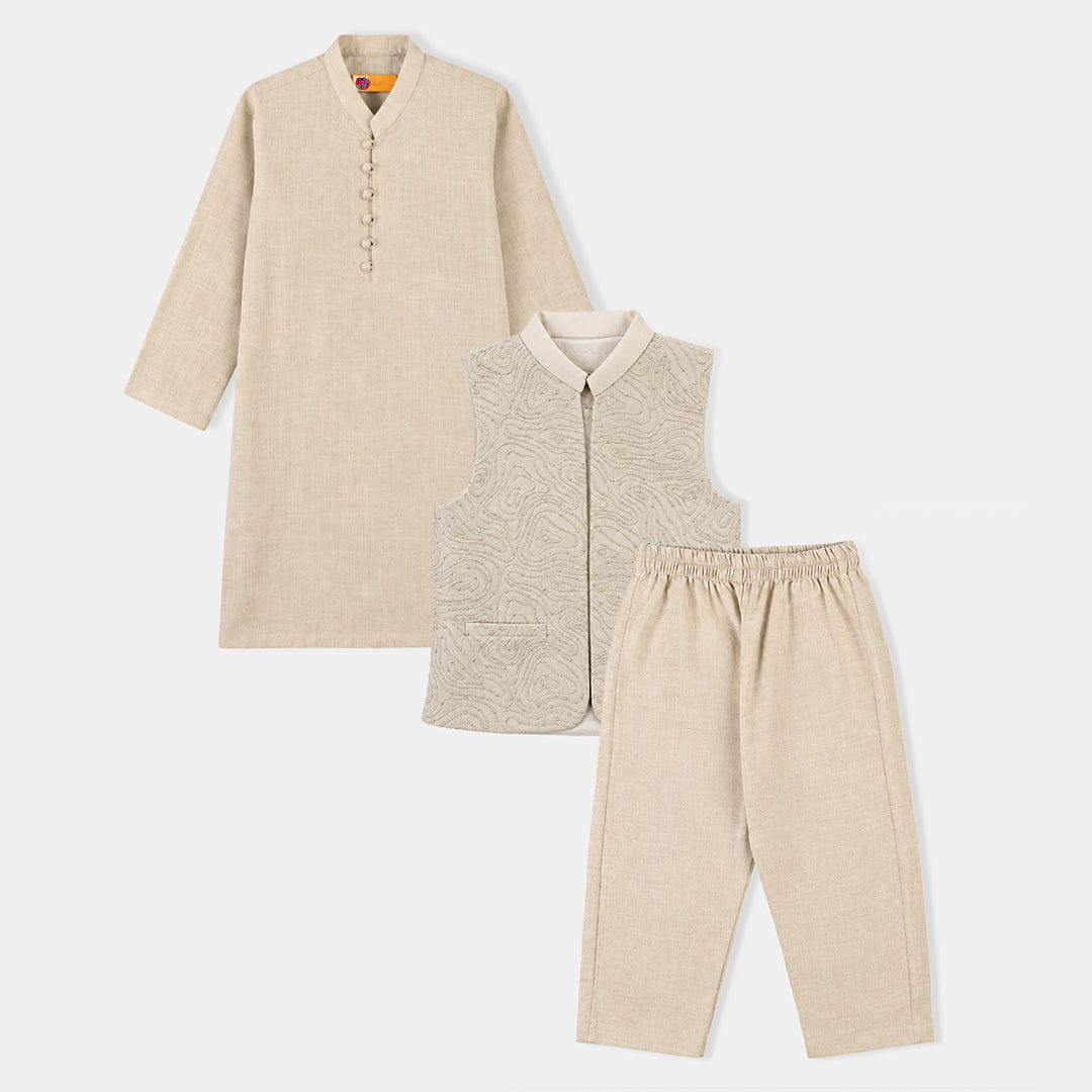 Boys Cotton Slub 3Piece Suit Maze - Beige