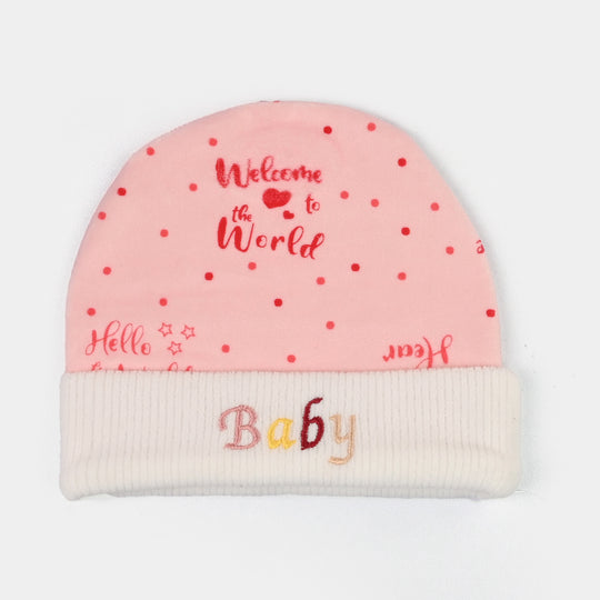 Baby Cap Velvet Pink Wellcome To The World