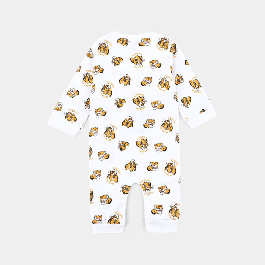 Infant Boys Cotton Interlock Knitted Romper Lion King-White