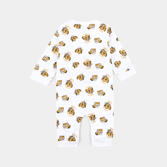 Infant Boys Cotton Interlock Knitted Romper Lion King-White