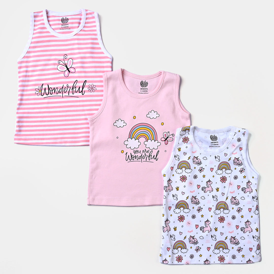 Infant Girls Cotton Poplin 3 Piece Sando Set-mIX