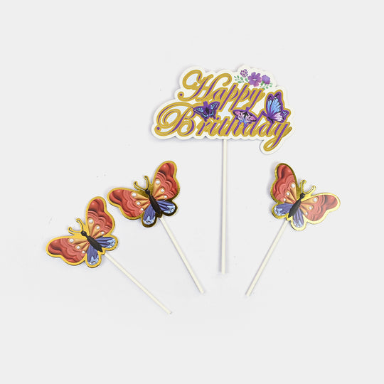 Butterfly Happy Brithday Cake Topper | 4Pcs