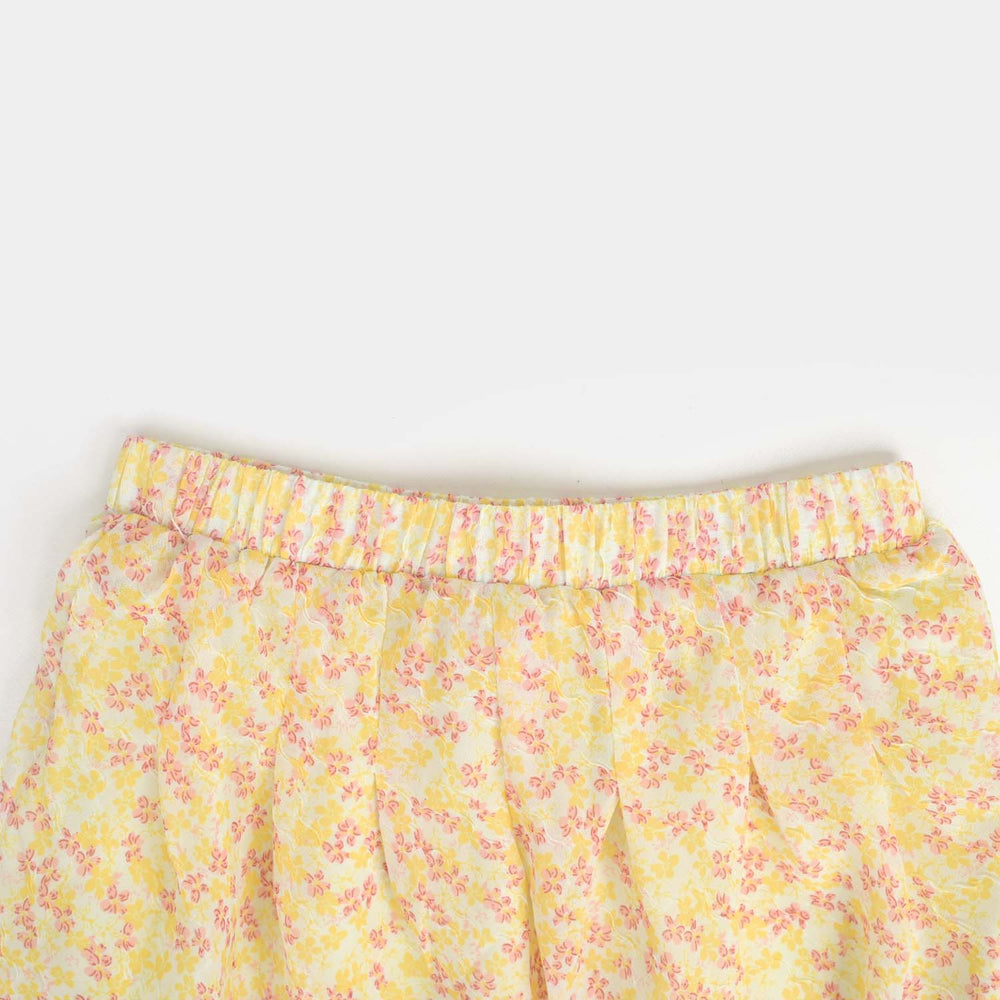 Girls Chiffon Short Skirt Pink Floral - Yellow