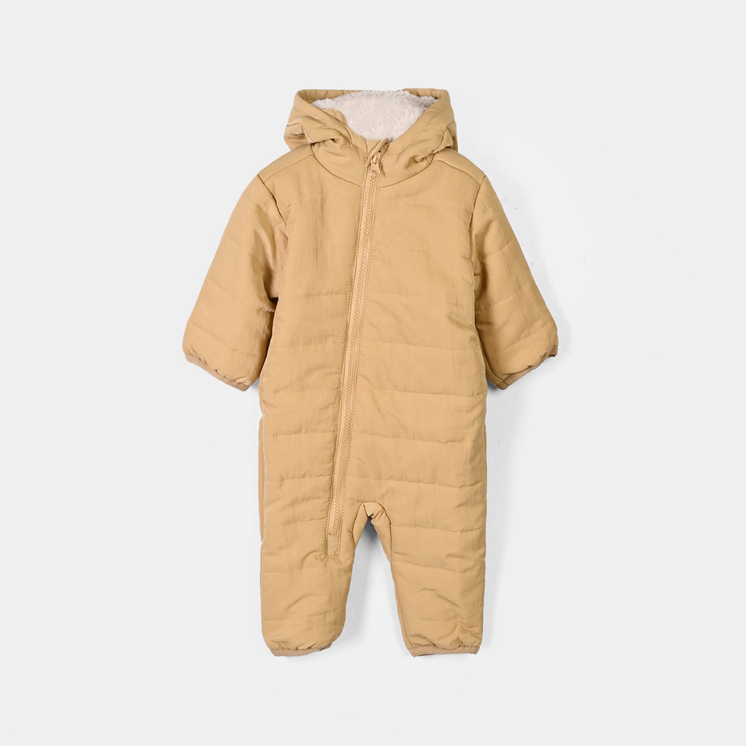 Infant Girls Puffer Romper Hooded Baby - BROWN