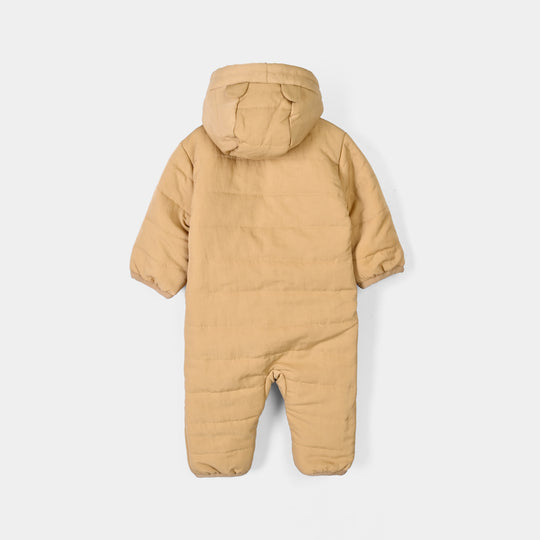 Infant Girls Puffer Romper Hooded Baby - BROWN