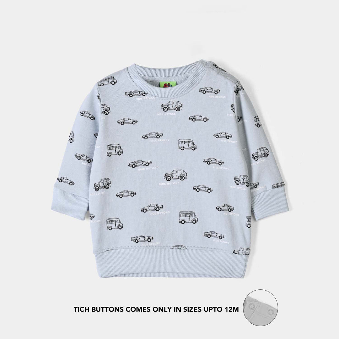 Infant Boys Cotton Terry Sweatshirt Cars - Blue Fog