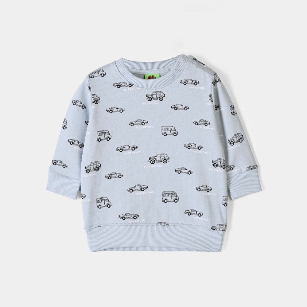 Infant Boys Cotton Terry Sweatshirt Cars - Blue Fog