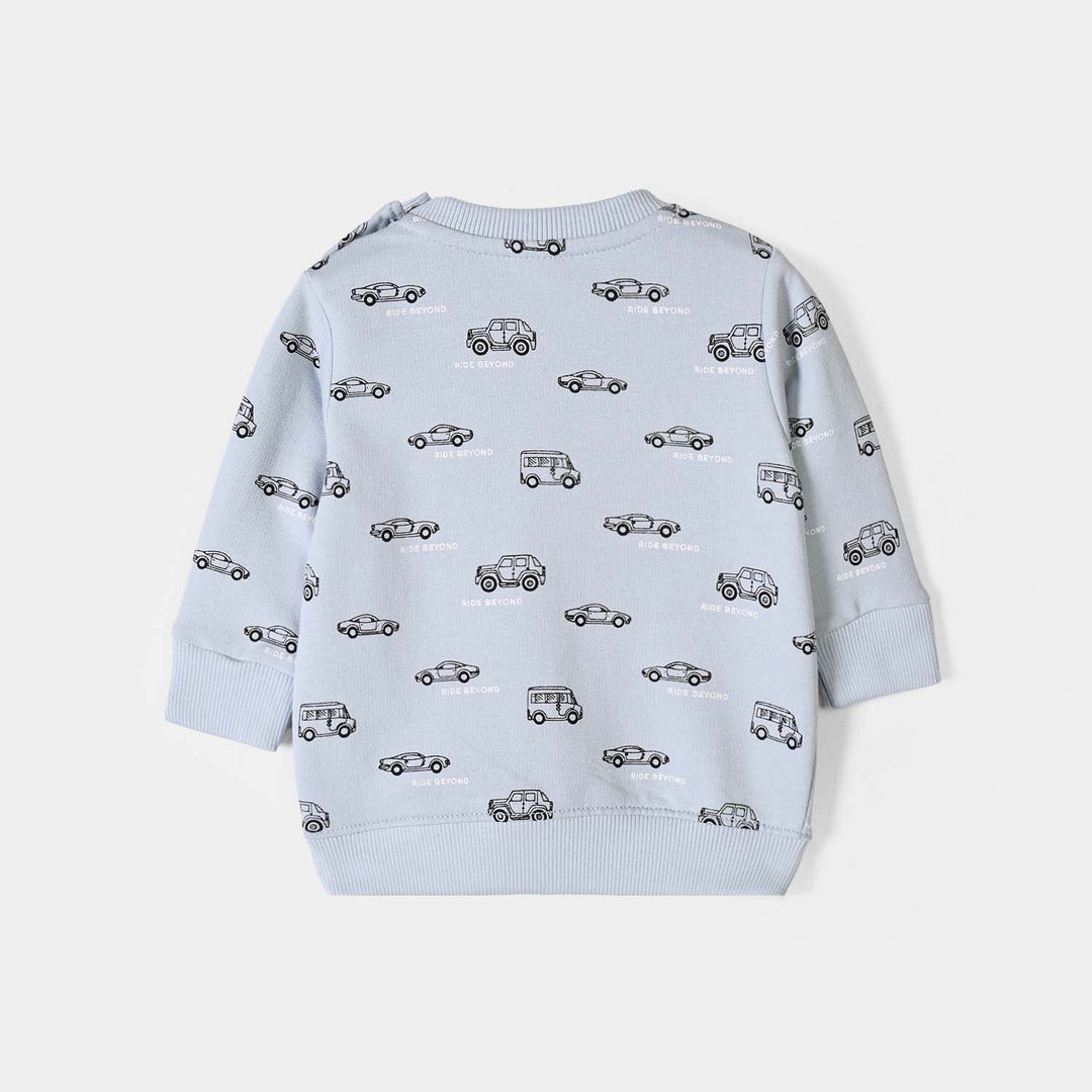Infant Boys Cotton Terry Sweatshirt Cars - Blue Fog