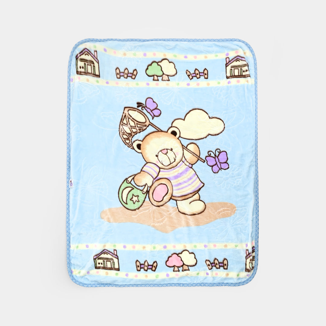 Butterfly & Bear Sky Blue Baby Blanket | 100x130
