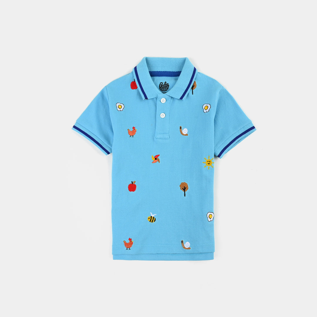 Infant Boys Jumbo Pique Polo Farm - Blue