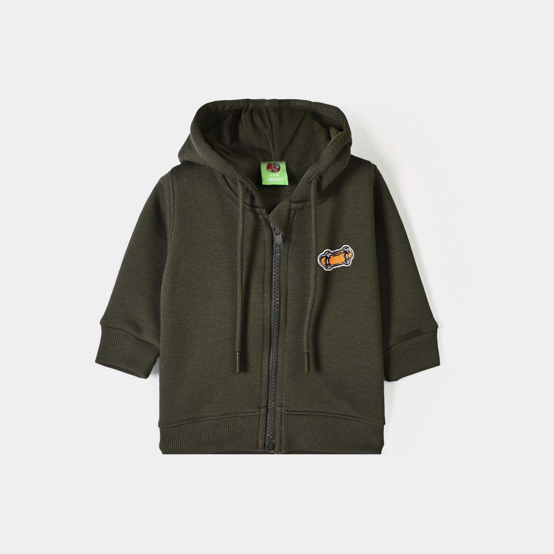 Infant Boys Fleece Knitted Jacket Skates - Olive Green