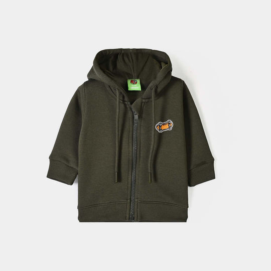 Infant Boys Fleece Knitted Jacket Skates - Olive Green