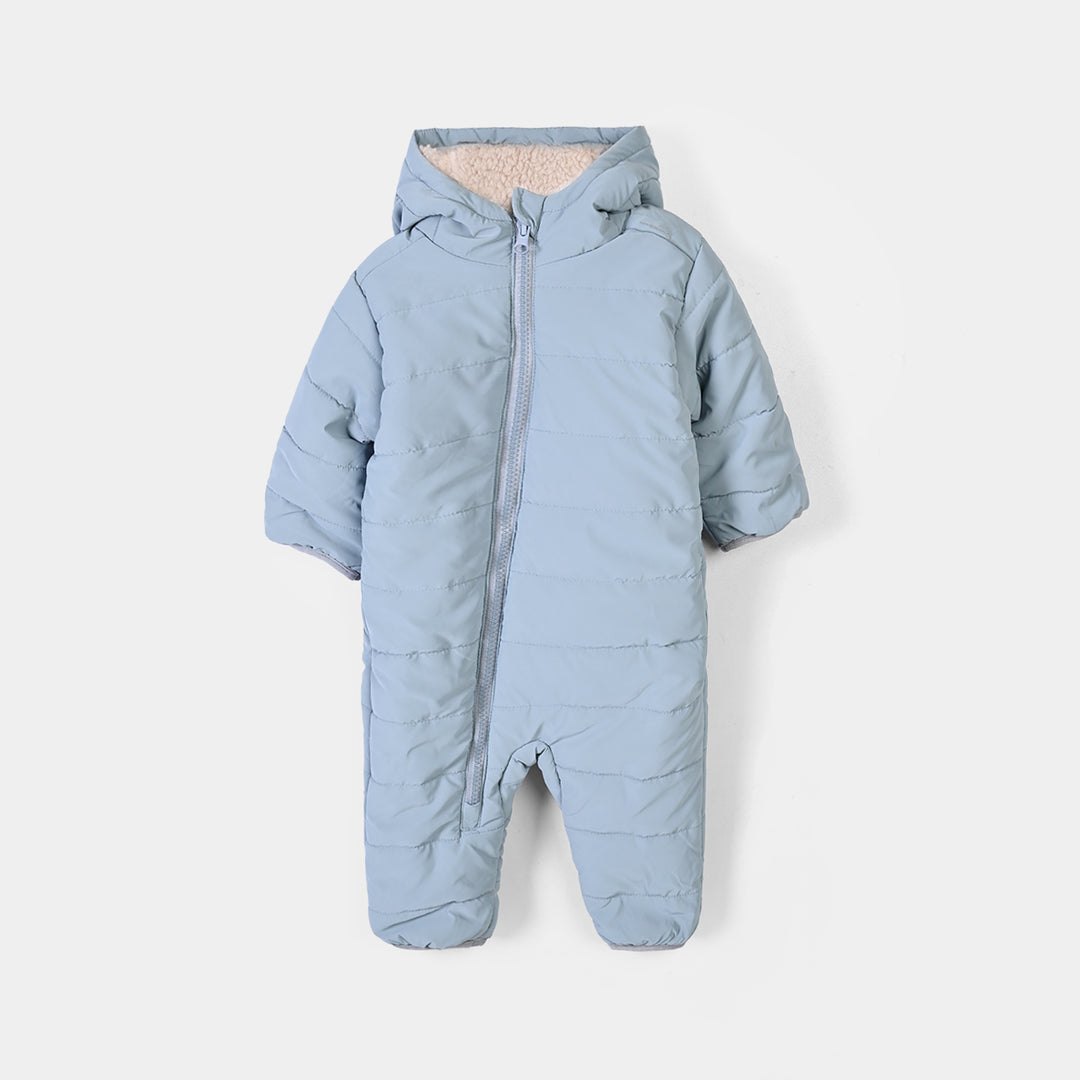 Infant Boys Puffer Romper Hooded Bear - BLUE