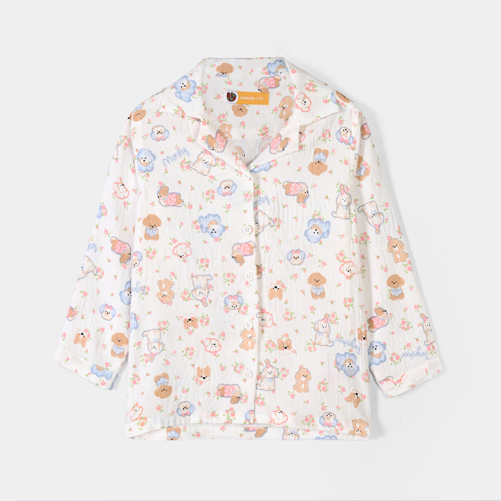 Girls Linen Viscose Nightwear - Friends - White