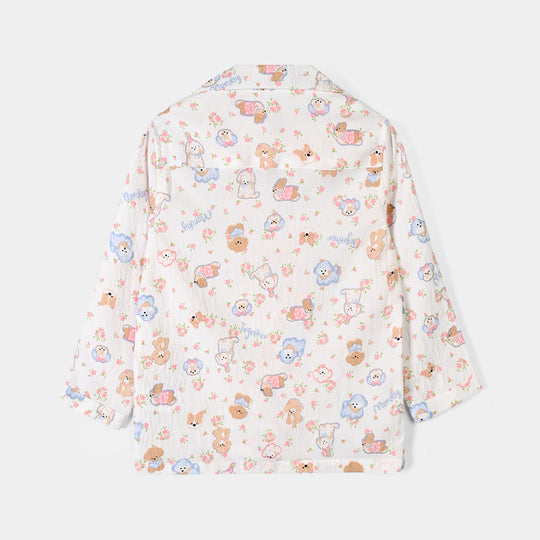 Girls Linen Viscose Nightwear - Friends - White