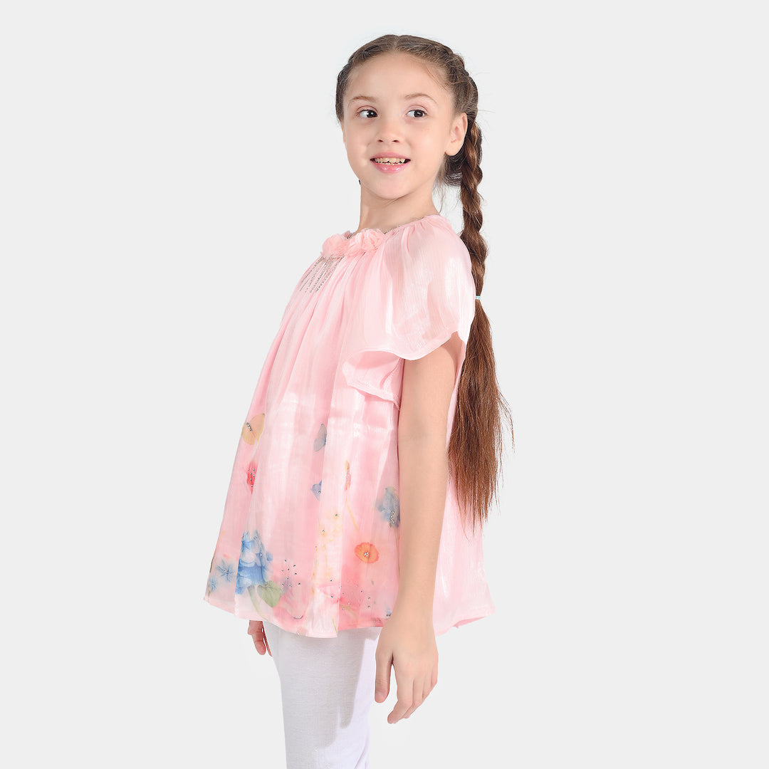 Girls Printed Top - Peach