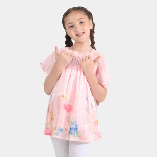 Girls Printed Top - Peach