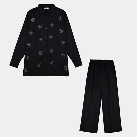 Teen Girls Cotton Co-Set-BLACK