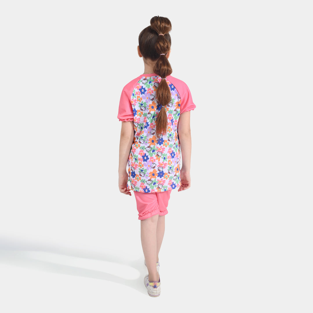 Girls Microfiber Jersey 2 Piece Suit-Pink