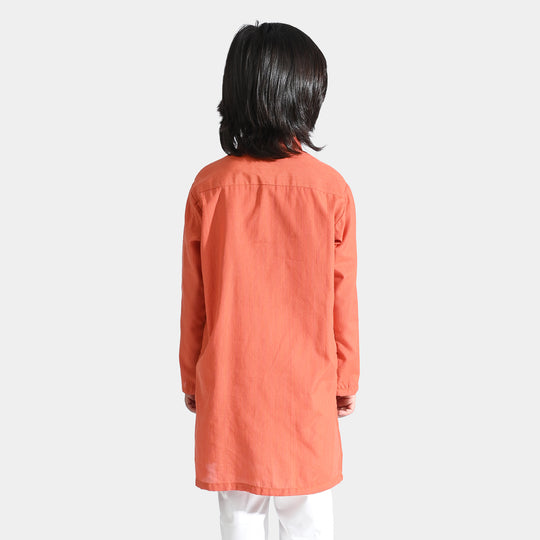 Boys Cotton Printed Kurta (Stripes)-ORANGE