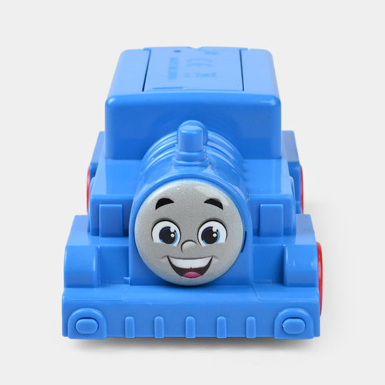 Blue Musical Train Toy with Lights and Red Wheels