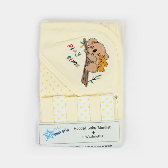 Baby Hooded Wrapping Sheet + 6Pcs Washcloths
